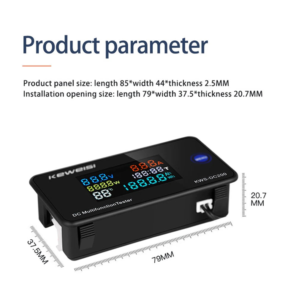 DC200 Digital Voltmeter KWS 50A/100A DC Power Monitor