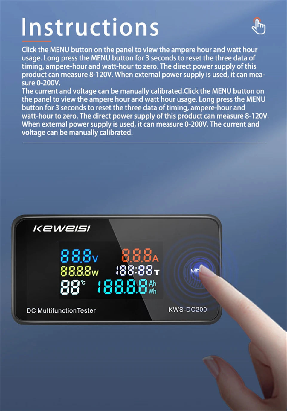 DC200 Digital Voltmeter KWS 50A/100A DC Power Monitor