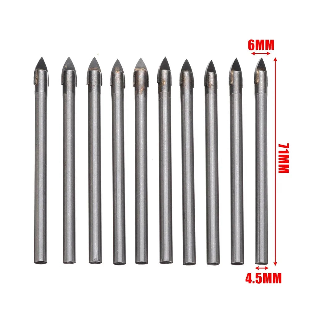 10 Pcs Cross Drill Bits 6mm Tip For Glass Ceramic