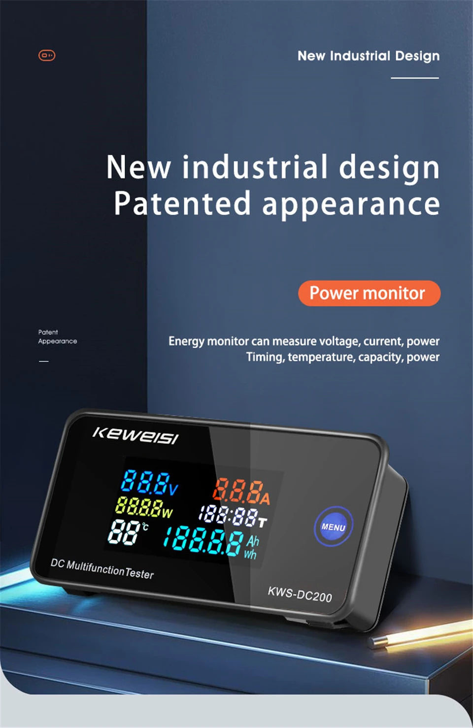 DC200 Digital Voltmeter KWS 50A/100A DC Power Monitor