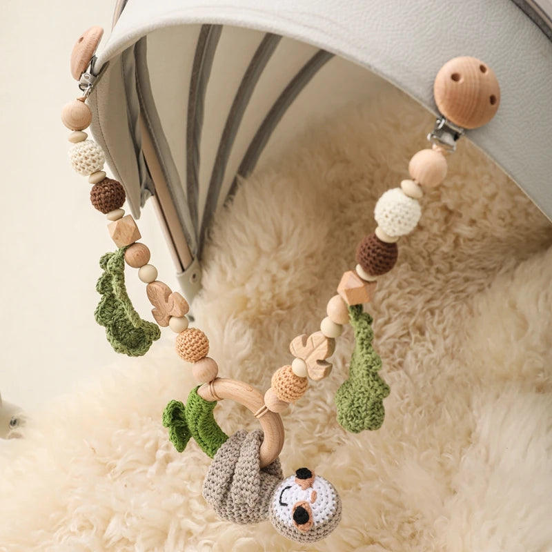 0 6 12 Month Wooden Crochet Baby Car Chain Hanging Pram Toy Rattle Crib Bell Animal Mobiles Gym Stroller Pendants Toddler Gifts