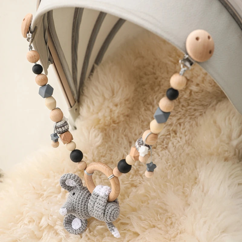 0 6 12 Month Wooden Crochet Baby Car Chain Hanging Pram Toy Rattle Crib Bell Animal Mobiles Gym Stroller Pendants Toddler Gifts