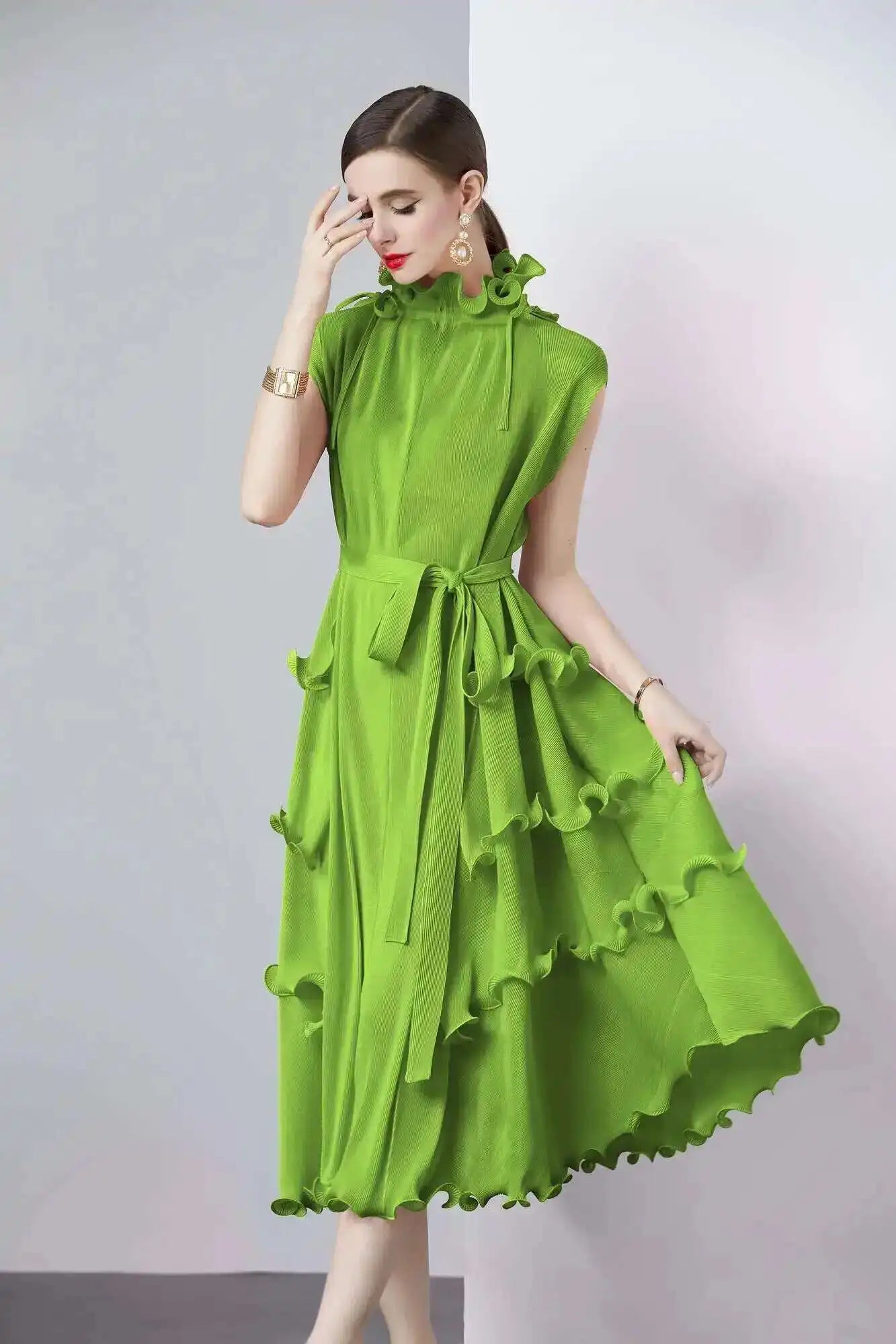 LANMREM Fashion Ruffles Pleated Party Dress