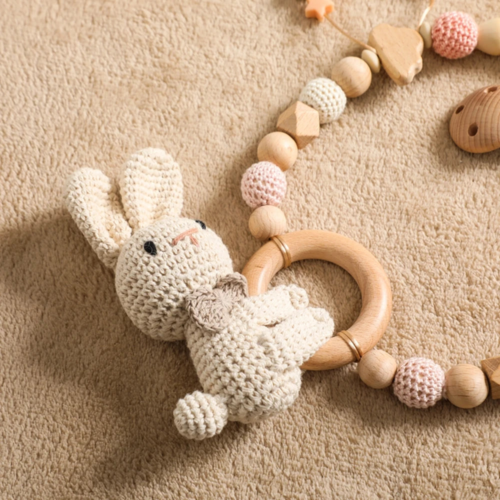 0 6 12 Month Wooden Crochet Baby Car Chain Hanging Pram Toy Rattle Crib Bell Animal Mobiles Gym Stroller Pendants Toddler Gifts