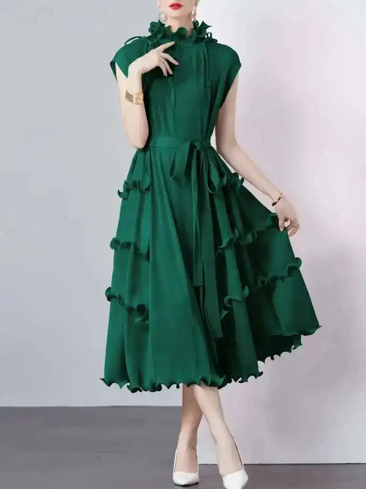 LANMREM Fashion Ruffles Pleated Party Dress