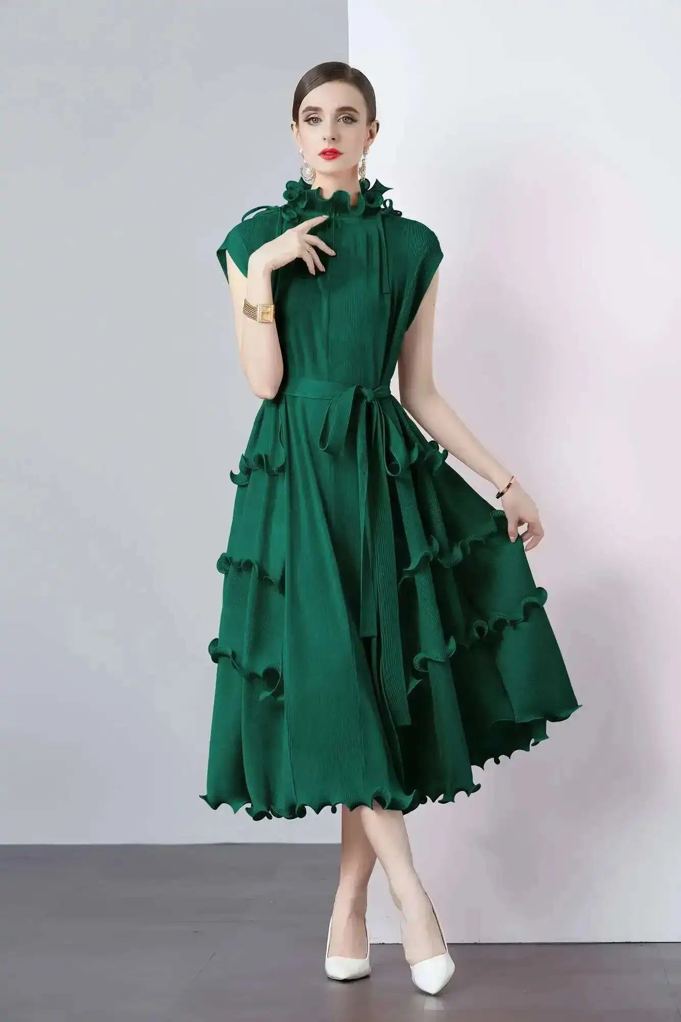 LANMREM Fashion Ruffles Pleated Party Dress