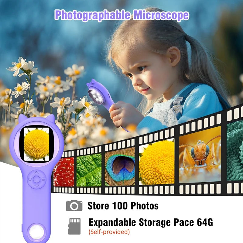 Pocket Microscope Kids 500X Science Toy With Photo And Video Function