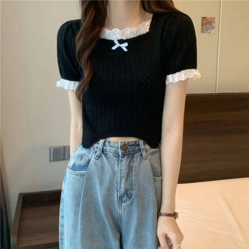 Knitted Sweater Slim Fit Square Neck
