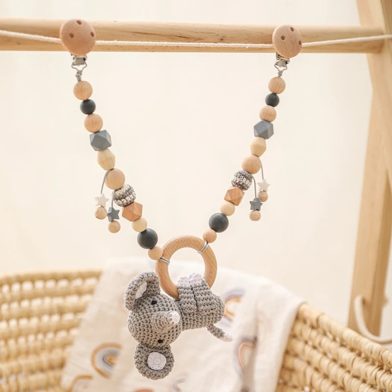 0 6 12 Month Wooden Crochet Baby Car Chain Hanging Pram Toy Rattle Crib Bell Animal Mobiles Gym Stroller Pendants Toddler Gifts