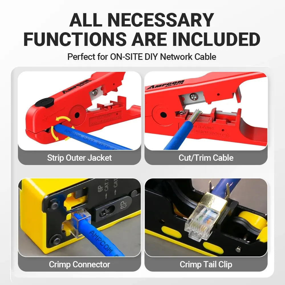 AMPCOM EZ-Type RJ45 Crimper with Wire Strip