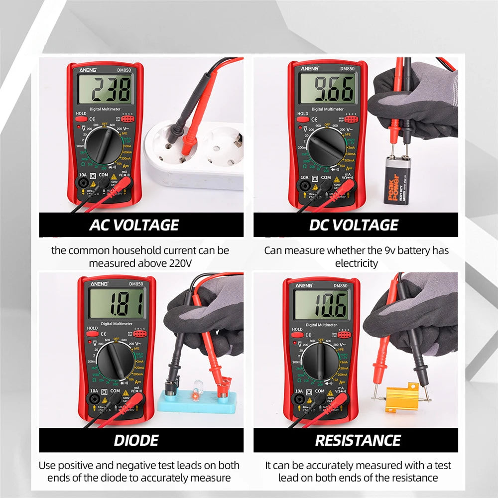 AC DC Voltmeter Ammeter Ohm Meter LCD Digit Voltage Current Tester