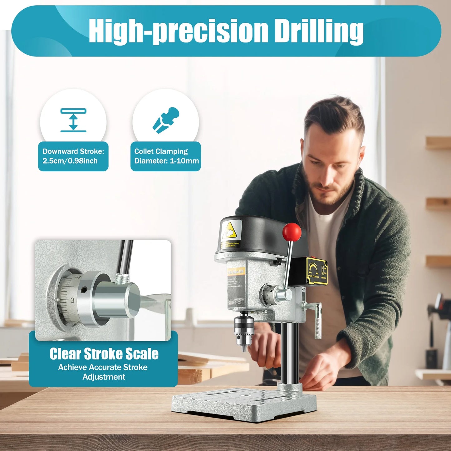 Mini Benchtop Drill Press 340W 110V Electric Wood Drilling Machine