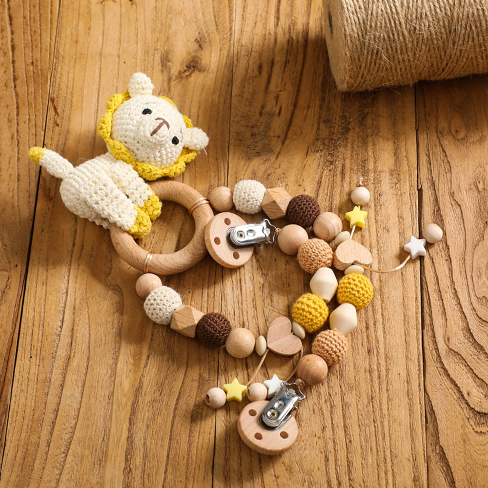 0 6 12 Month Wooden Crochet Baby Car Chain Hanging Pram Toy Rattle Crib Bell Animal Mobiles Gym Stroller Pendants Toddler Gifts