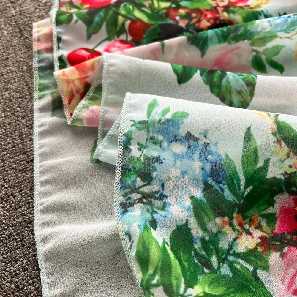 Retro Floral Print Sleeveless Off Shoulder