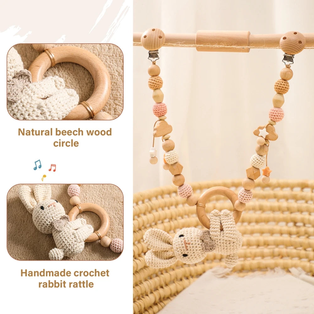 0 6 12 Month Wooden Crochet Baby Car Chain Hanging Pram Toy Rattle Crib Bell Animal Mobiles Gym Stroller Pendants Toddler Gifts