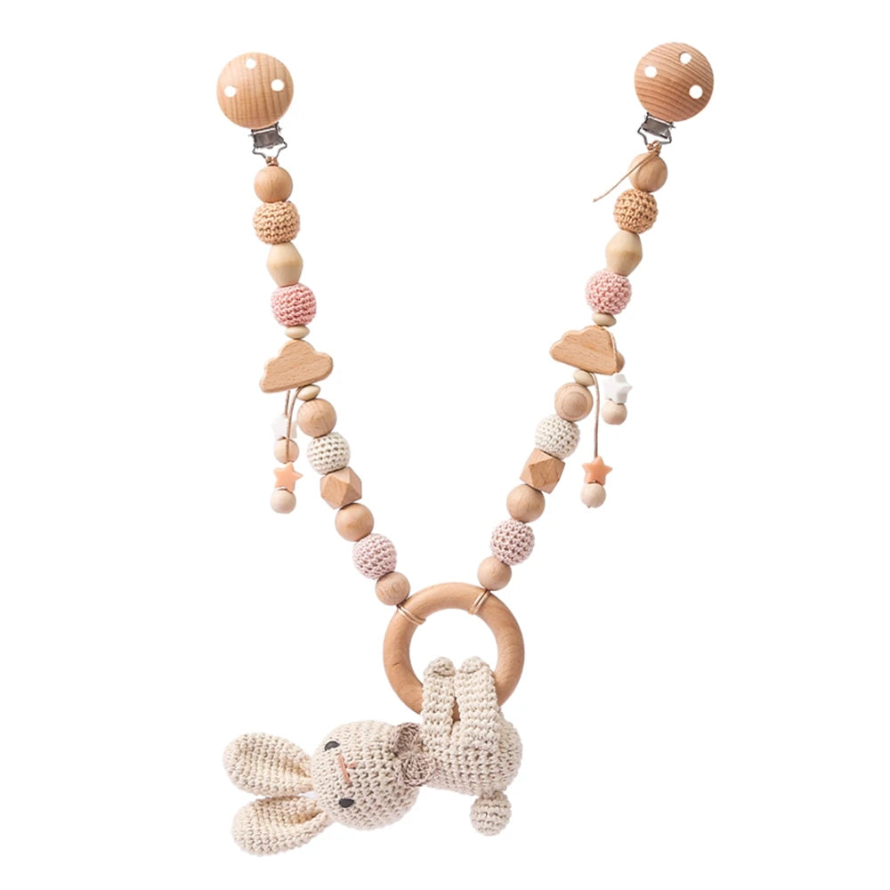 0 6 12 Month Wooden Crochet Baby Car Chain Hanging Pram Toy Rattle Crib Bell Animal Mobiles Gym Stroller Pendants Toddler Gifts