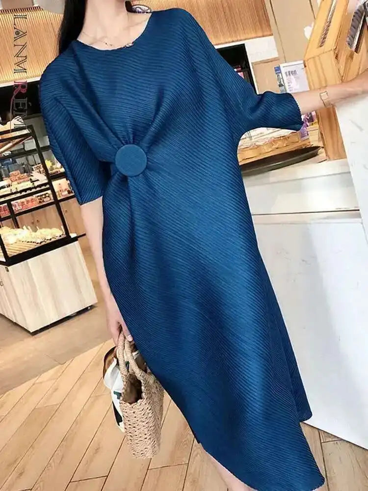 LANMREM Irregular Women Pleated Dress