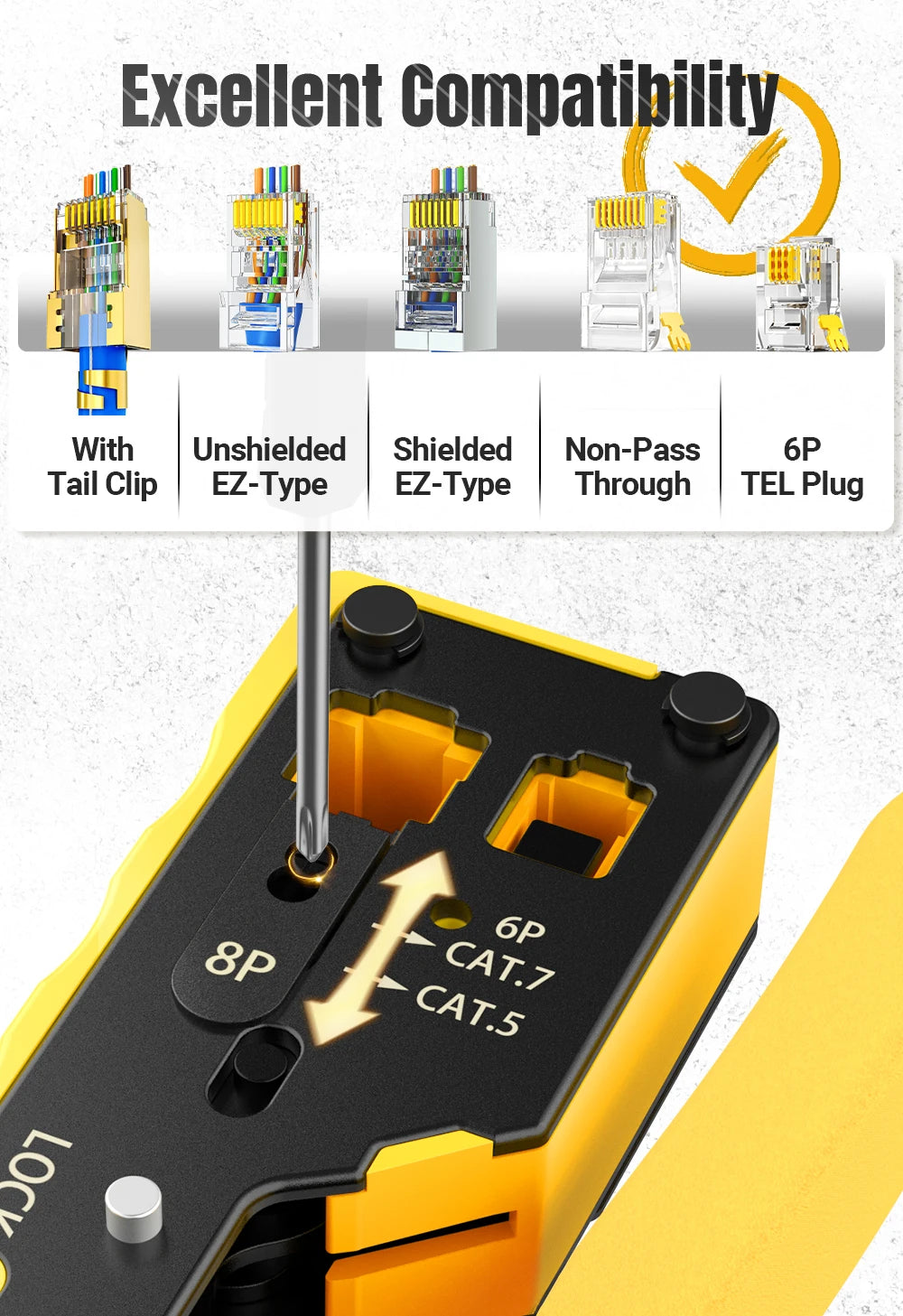 AMPCOM EZ-Type RJ45 Crimper with Wire Strip