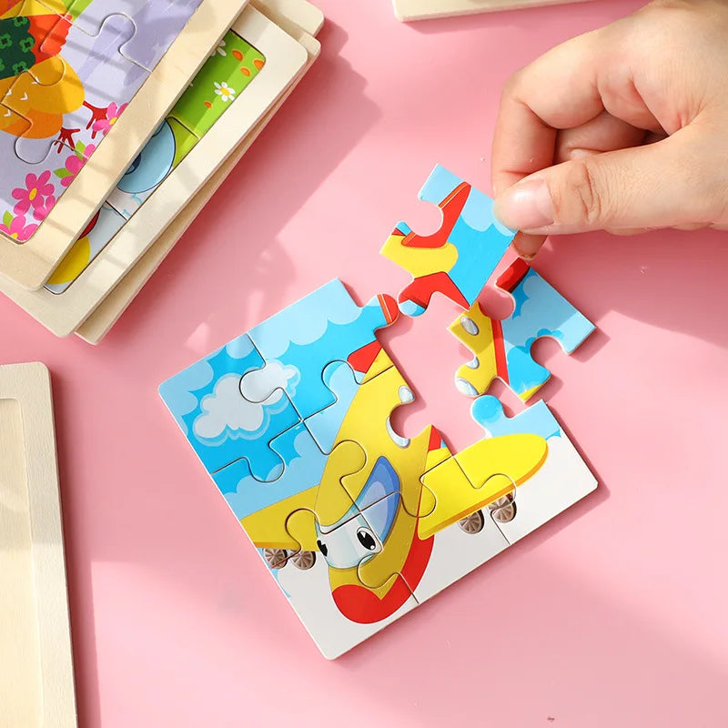 Kids Wooden Animals Puzzle Game 11X11CM Cartoon Traffic