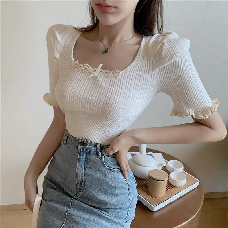 Knitted Sweater Slim Fit Square Neck