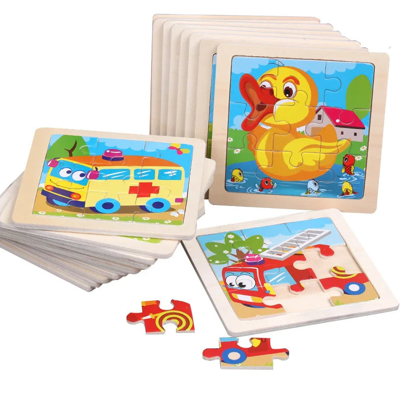 Kids Wooden Animals Puzzle Game 11X11CM Cartoon Traffic
