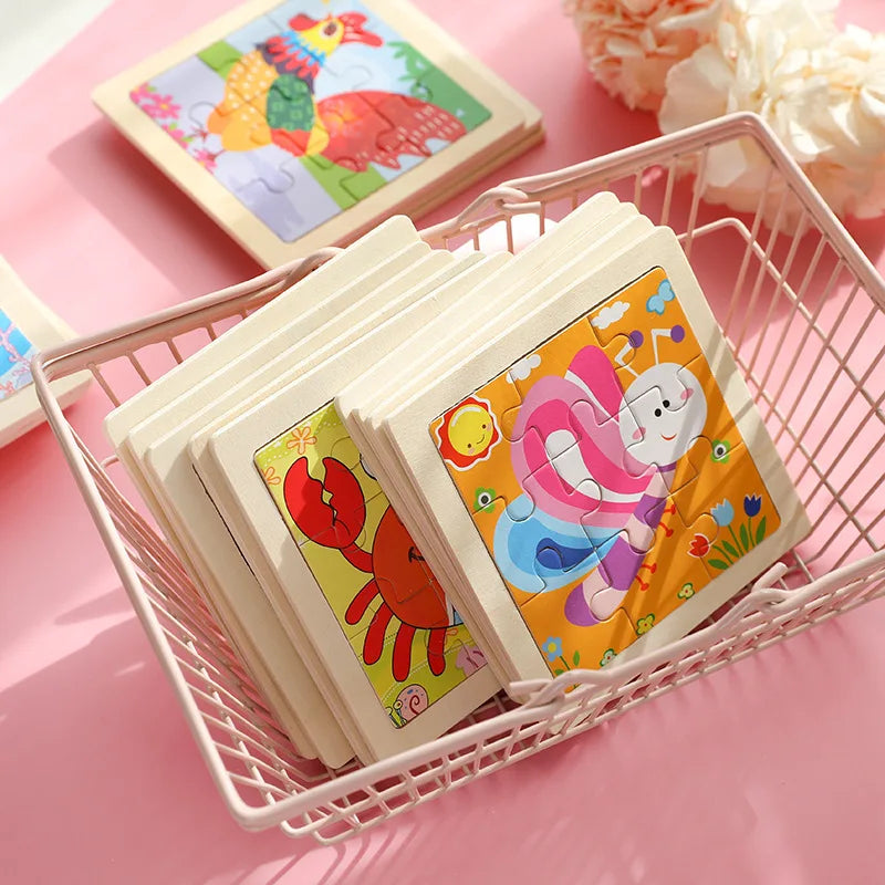 Kids Wooden Animals Puzzle Game 11X11CM Cartoon Traffic