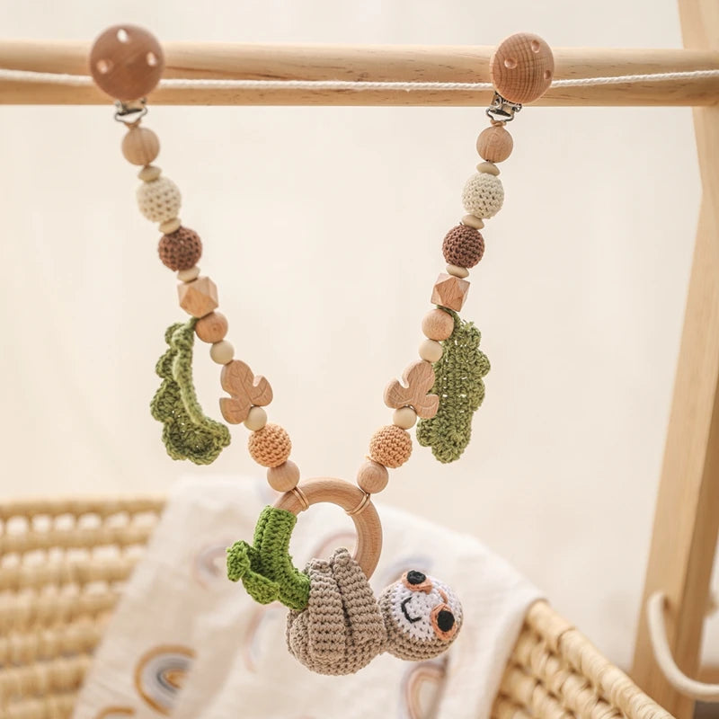 0 6 12 Month Wooden Crochet Baby Car Chain Hanging Pram Toy Rattle Crib Bell Animal Mobiles Gym Stroller Pendants Toddler Gifts