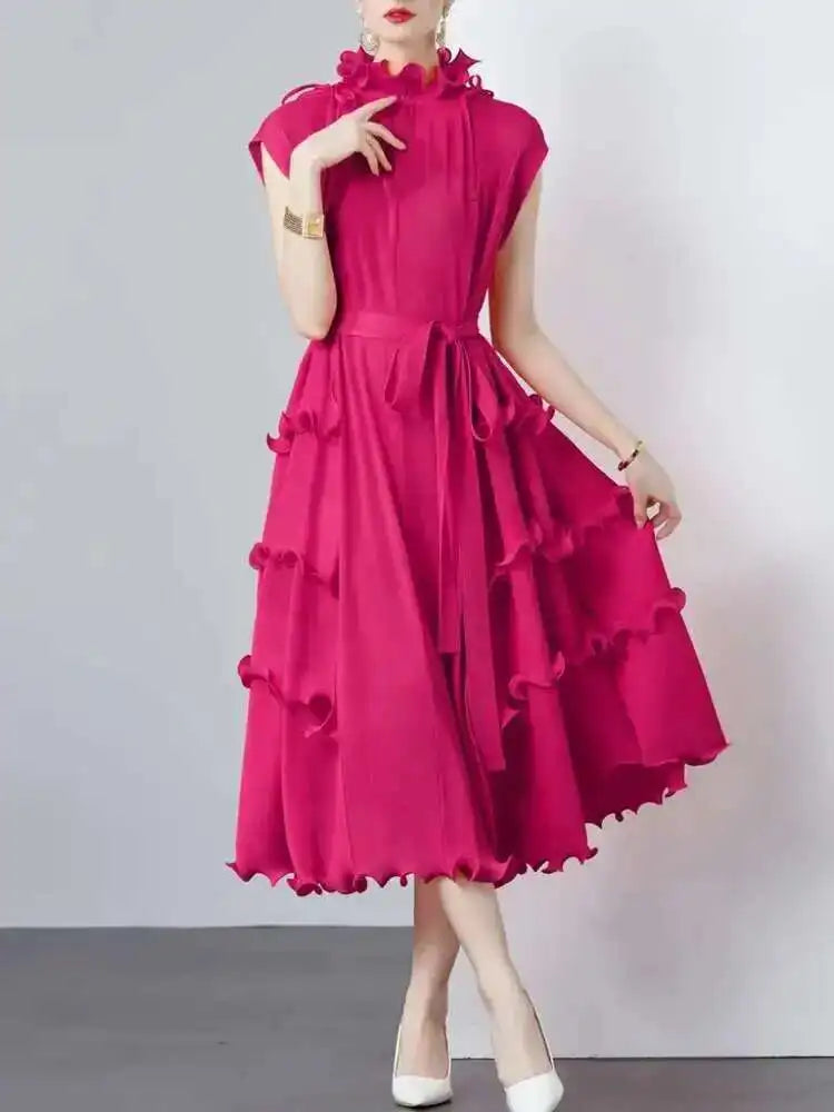 LANMREM Fashion Ruffles Pleated Party Dress