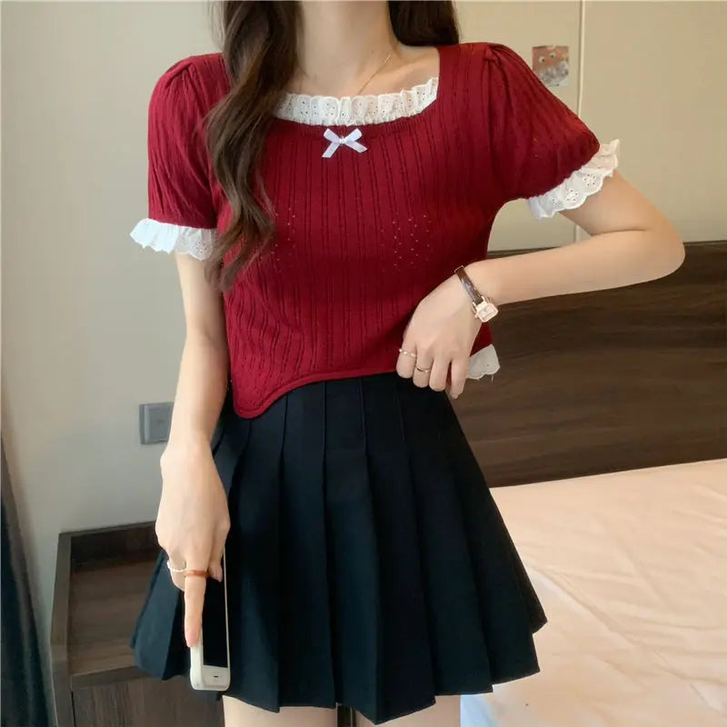 Knitted Sweater Slim Fit Square Neck