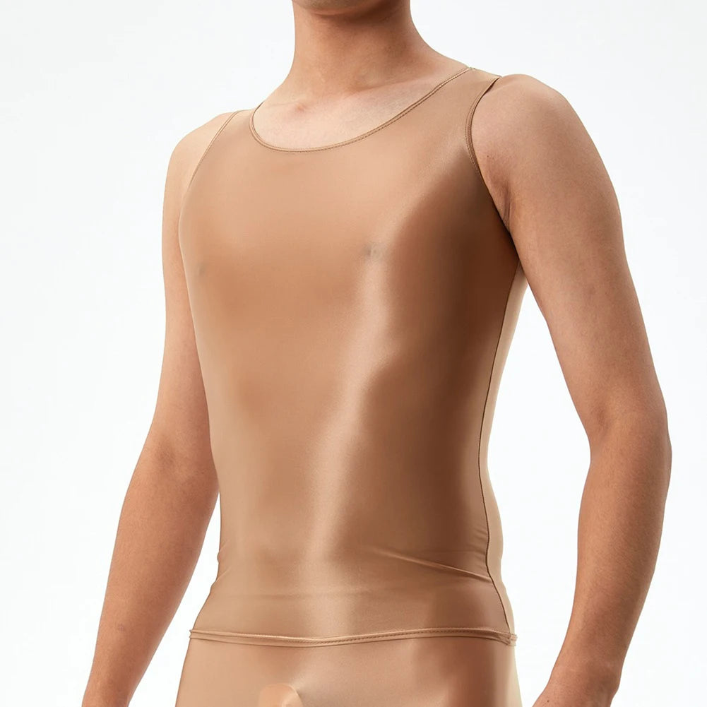 Men's Top Casual Oil Shiny Sleeveless Smooth