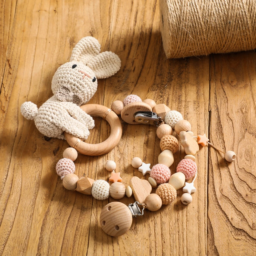 0 6 12 Month Wooden Crochet Baby Car Chain Hanging Pram Toy Rattle Crib Bell Animal Mobiles Gym Stroller Pendants Toddler Gifts