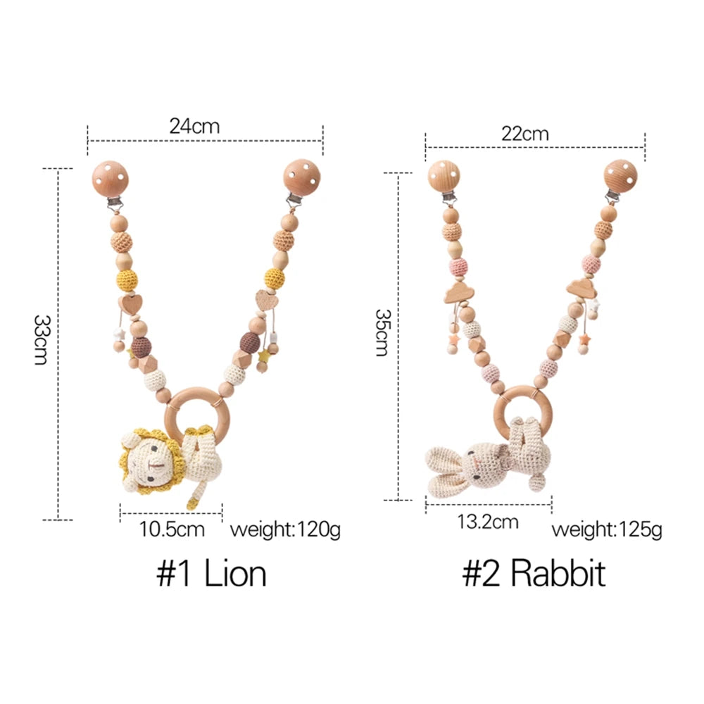 0 6 12 Month Wooden Crochet Baby Car Chain Hanging Pram Toy Rattle Crib Bell Animal Mobiles Gym Stroller Pendants Toddler Gifts