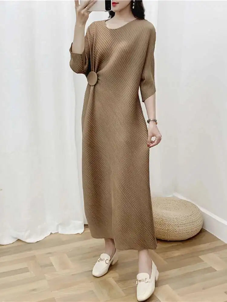 LANMREM Irregular Women Pleated Dress