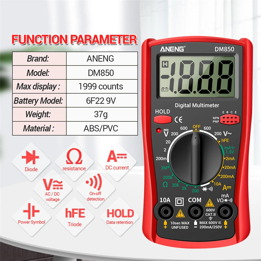 AC DC Voltmeter Ammeter Ohm Meter LCD Digit Voltage Current Tester