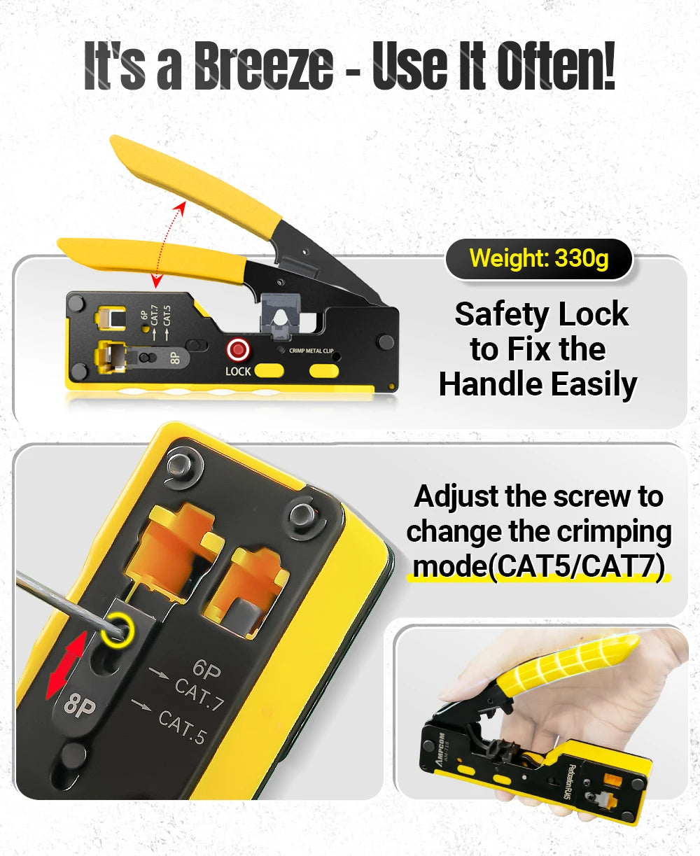 AMPCOM EZ-Type RJ45 Crimper with Wire Strip