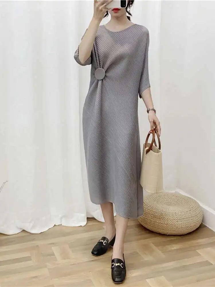LANMREM Irregular Women Pleated Dress