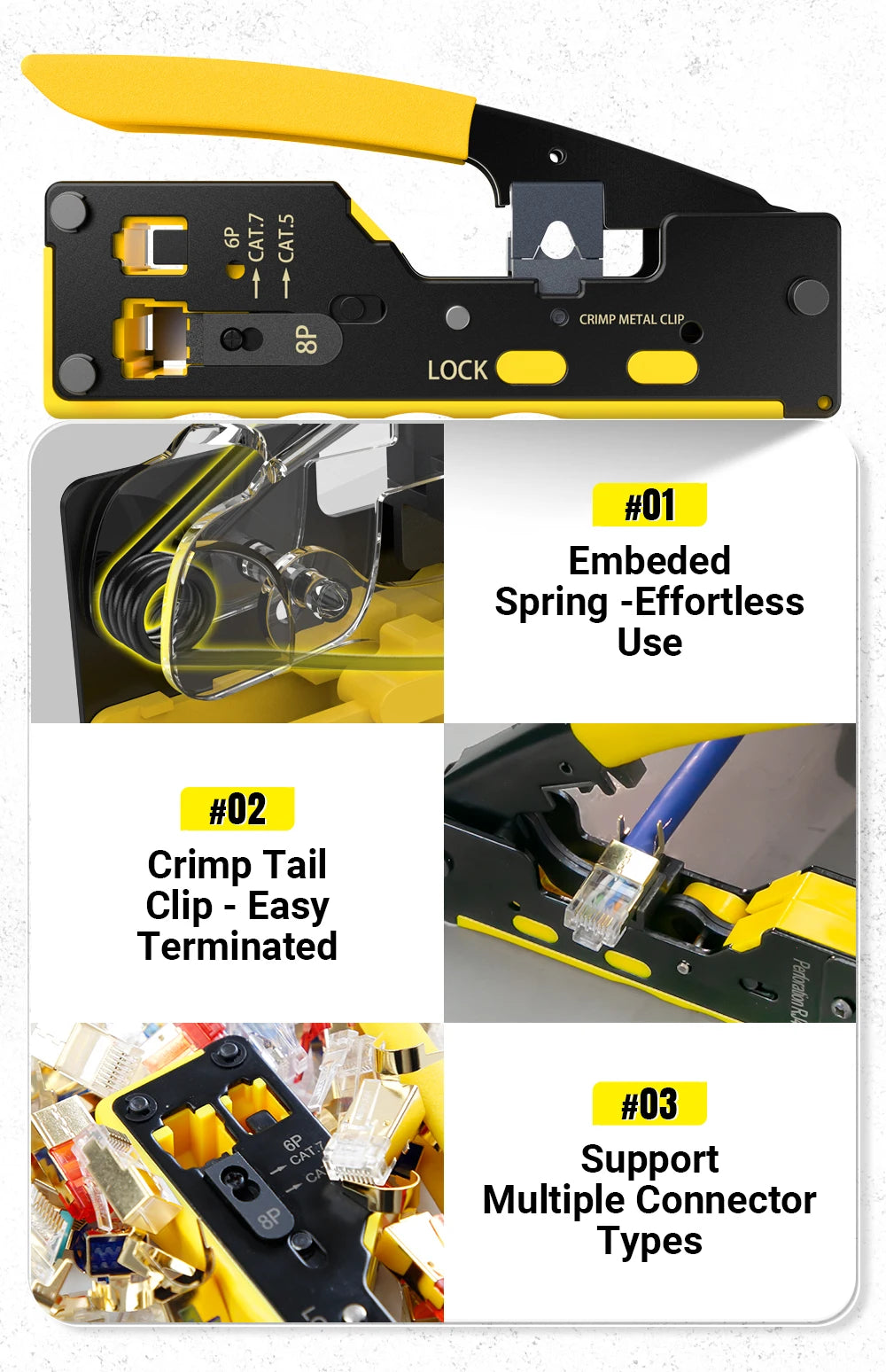 AMPCOM EZ-Type RJ45 Crimper with Wire Strip