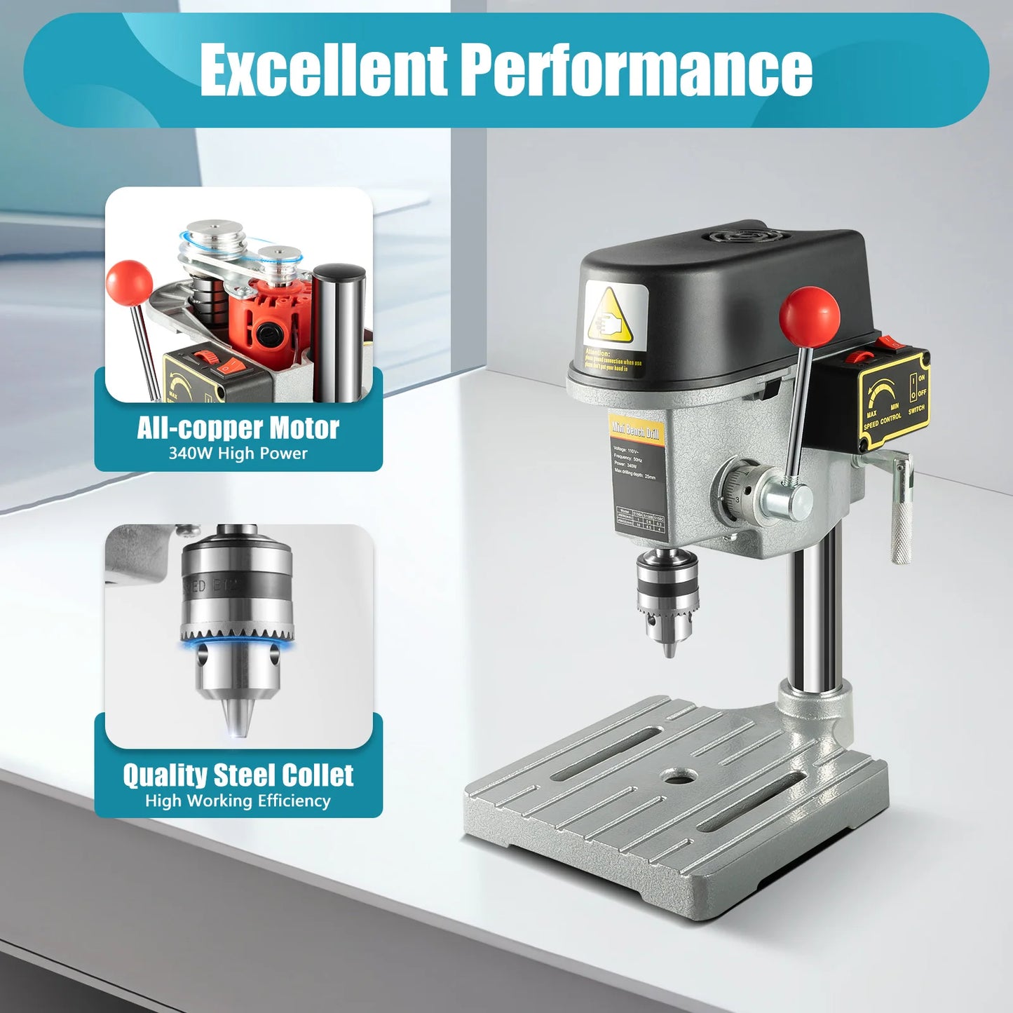 Mini Benchtop Drill Press 340W 110V Electric Wood Drilling Machine