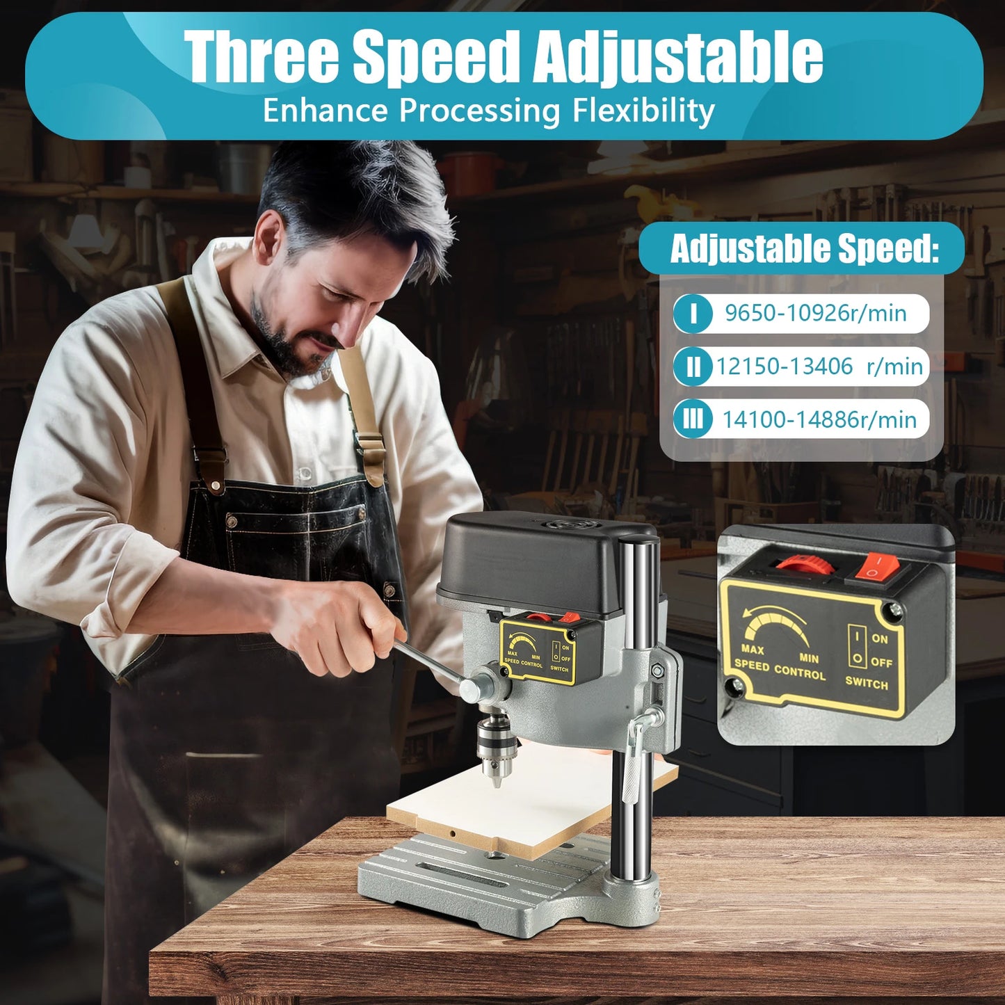 Mini Benchtop Drill Press 340W 110V Electric Wood Drilling Machine