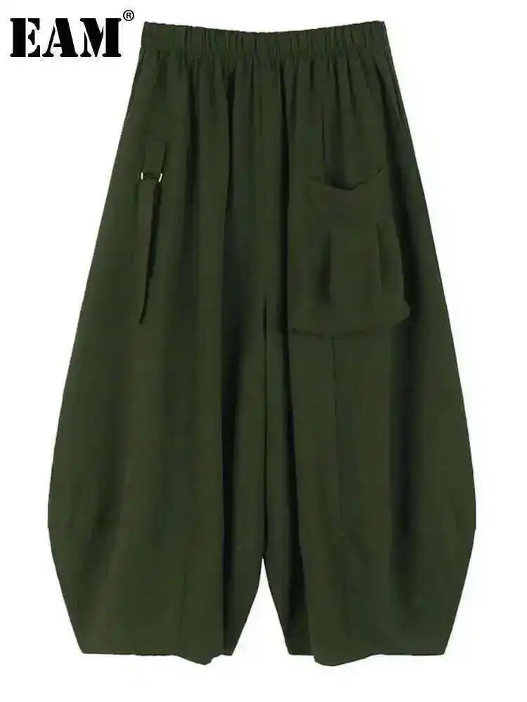 High Elastic Waist Green Buckle