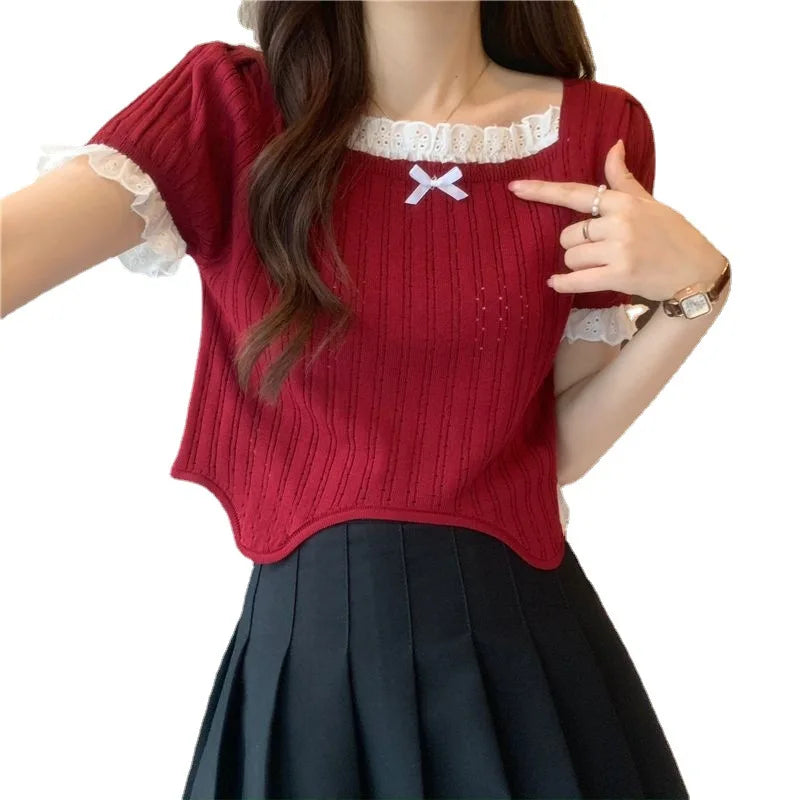 Knitted Sweater Slim Fit Square Neck