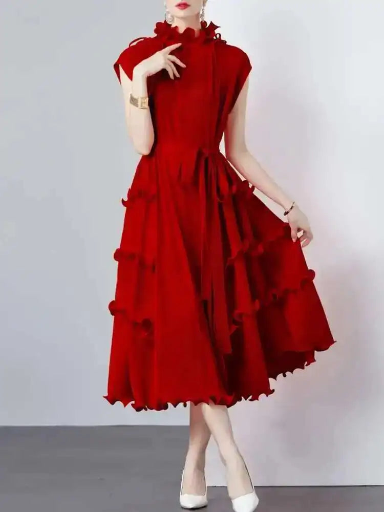 LANMREM Fashion Ruffles Pleated Party Dress