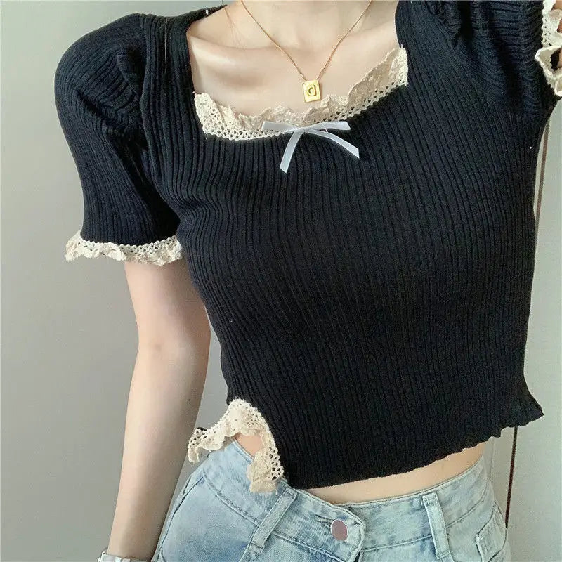 Knitted Sweater Slim Fit Square Neck
