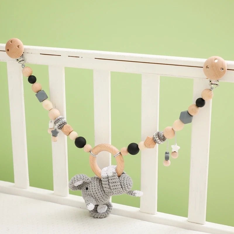 0 6 12 Month Wooden Crochet Baby Car Chain Hanging Pram Toy Rattle Crib Bell Animal Mobiles Gym Stroller Pendants Toddler Gifts