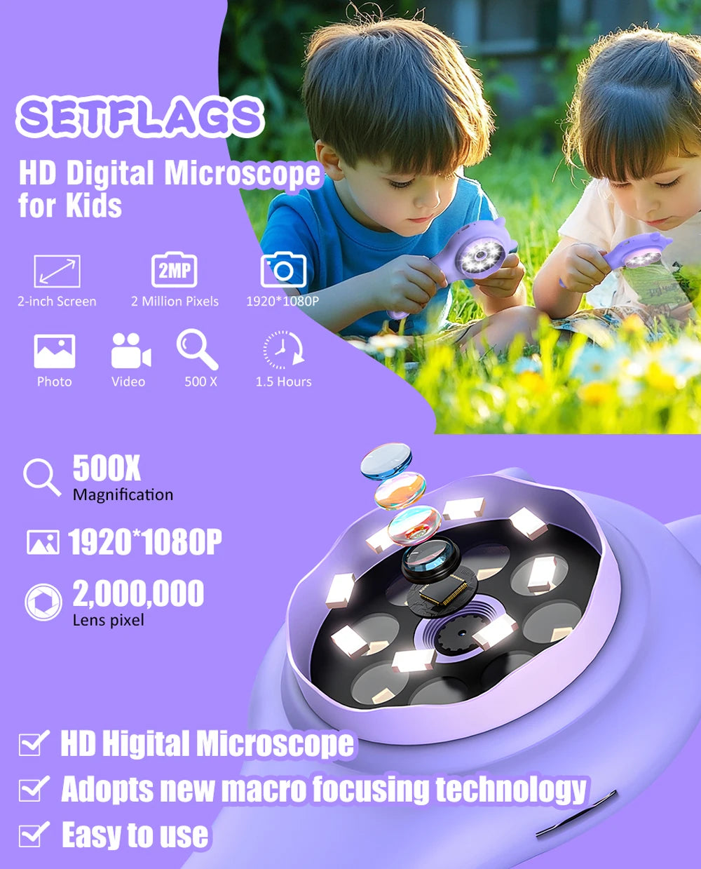 Pocket Microscope Kids 500X Science Toy With Photo And Video Function