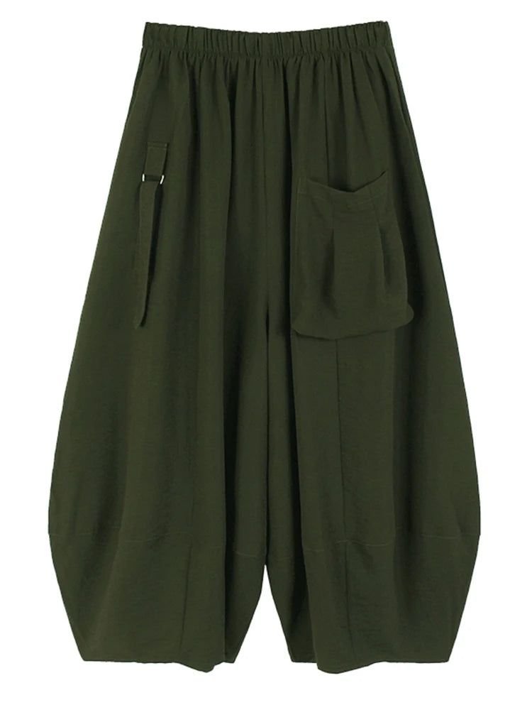 High Elastic Waist Green Buckle