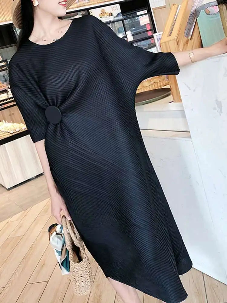 LANMREM Irregular Women Pleated Dress
