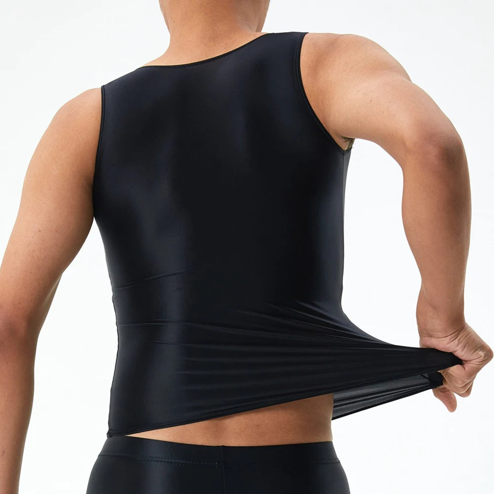 Men's Top Casual Oil Shiny Sleeveless Smooth