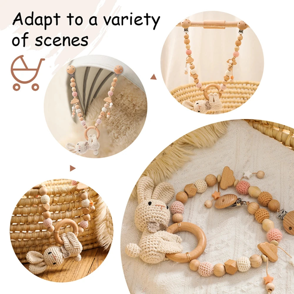 0 6 12 Month Wooden Crochet Baby Car Chain Hanging Pram Toy Rattle Crib Bell Animal Mobiles Gym Stroller Pendants Toddler Gifts