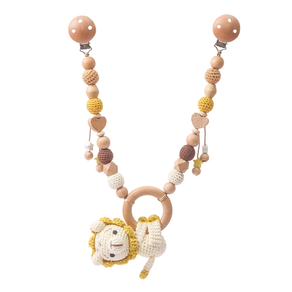 0 6 12 Month Wooden Crochet Baby Car Chain Hanging Pram Toy Rattle Crib Bell Animal Mobiles Gym Stroller Pendants Toddler Gifts